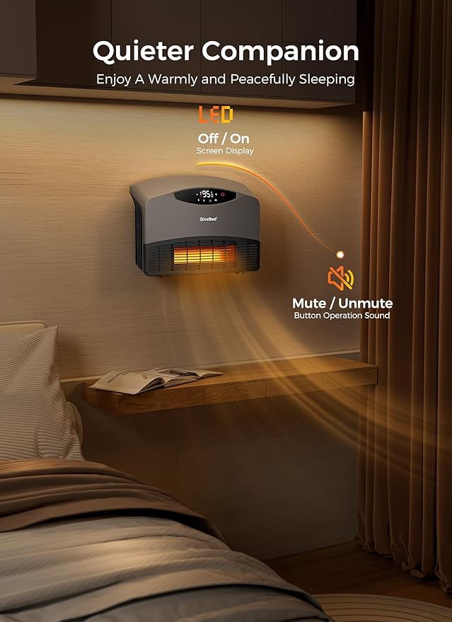 GiveBest Smart Wall Heater for Indoor Use, 1500W Electric Space Heater, Works with Alexa, Adjustable Thermostat, Remote Control, 24H Timer, Easy-mounted Heater for living Room Bedroom Office Garage