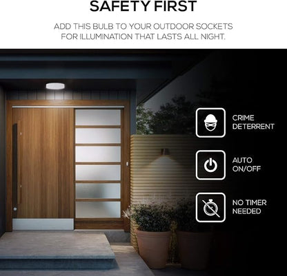 Amazon Basics A19 Dusk to Dawn Sensor LED Outdoor Light Bulbs, 60W Equivalent, Energy-Efficient 9W, Daylight 5000K, E26 Base, Auto On/Off, Porch, 10,000 Hours, 2-Pack