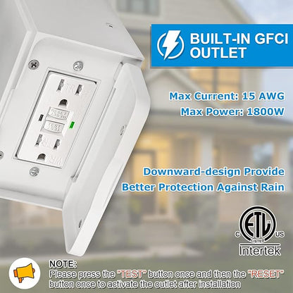 Outdoor Porch Light with GFCI Outlet Built in, Dusk to Dawn Outdoor Wall Lantern with Outlet, Waterproof Anti-Rust Exterior Light Fixture Outside Lights for House Garage Patio, Bulb Included (White)