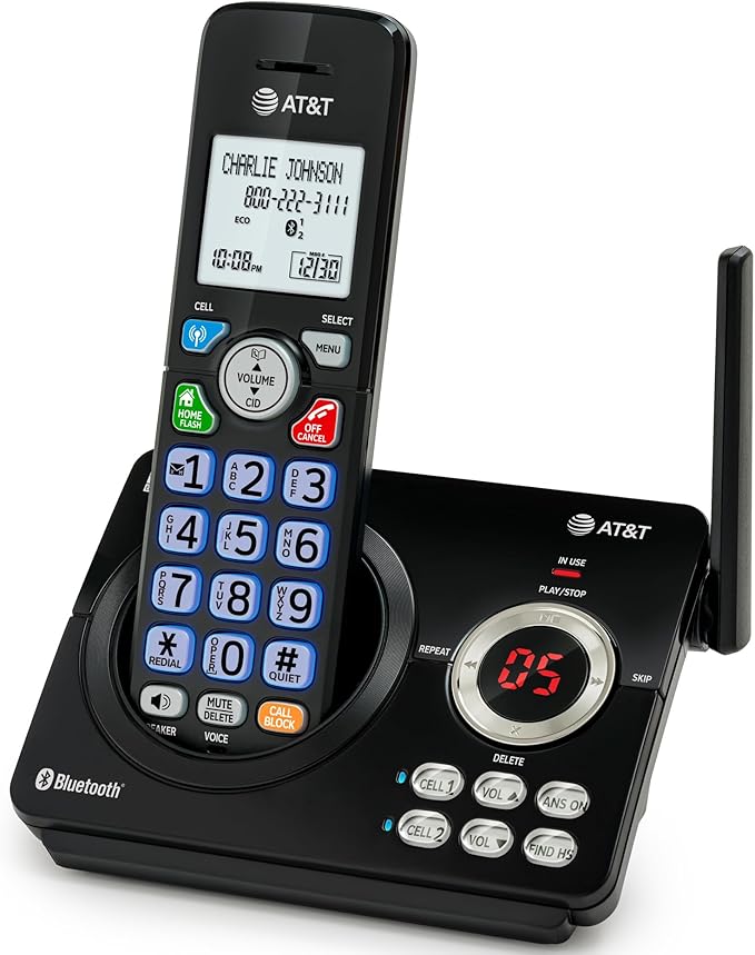 AT&T DL72179 1-Handset Landline Home Phone with Digital Answering System, Bluetooth Connect to Cell, DECT 6.0, Unsurpassed Range, Big Buttons, ECO Mode, Backlit Keypad and Display