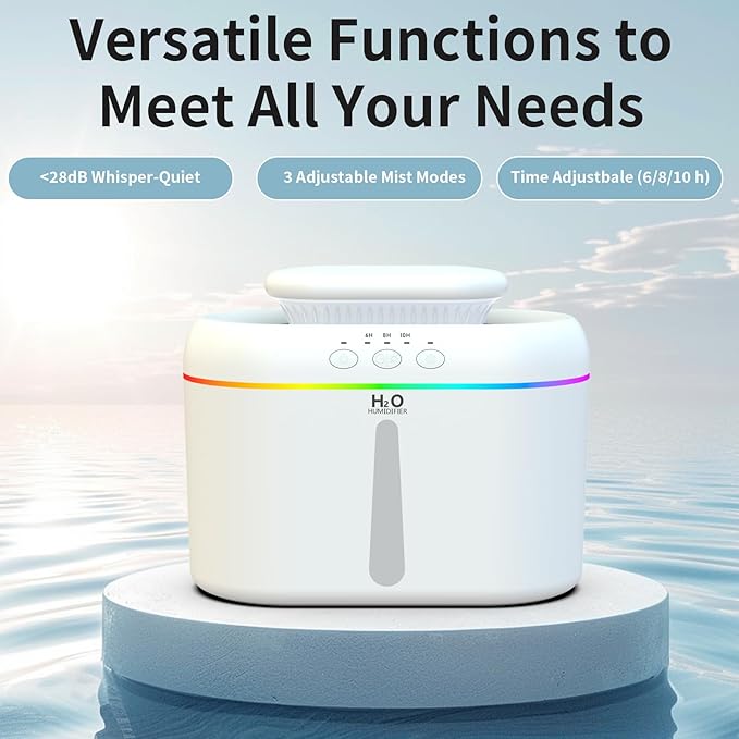 2L humidifiers for bedroom humidifier Home Ultra-Quiet 28 dB Quiet Supersized Cool Mist Air Humidifier for Baby Nursery，Dual Nozzie，Easy to Clean & Fill, 7 Color NightLight (White)
