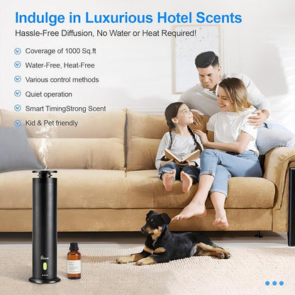 Hotel Collection Diffuser Machine,Remote,Rechargeable,Included 5 Scent Oils,Whisper-Quiet,Aluminum,1500 Sq Ft,Waterless Diffuser - Onyx Black