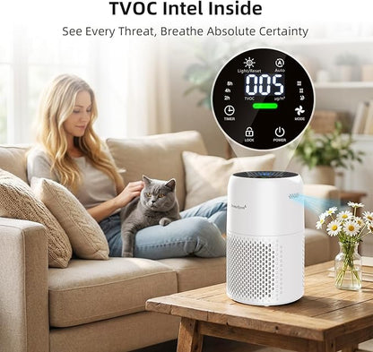 Pet Air Purifier for Home, AromaRoom Air Purifiers for Pet Hair Dander Odor Allergies Smoke, H13 HEPA Air Filter, Air Quality Monitor, Auto Mode, Quiet Air Cleaner for Bedroom, Living Room，White