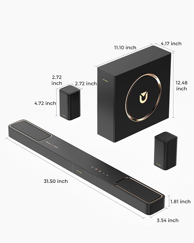 ULTIMEA 5.1.2ch Sound Bar with Dolby Atmos, Surround Sound System for TV with 2 Surround Speakers, Sound Bar for Smart TV, Soundbar for Home Theater, BT 5.4, HDMI eARC, Skywave F40 (New, 2026 Model)