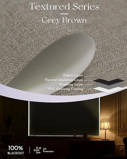 Graywind Motorized Shades 100% Blackout Compatible with Alexa Google WiFi Hardwired Smart Roller Shade Remote Control Automated Window Blinds with Valance, Customized Size (Grey Brown)