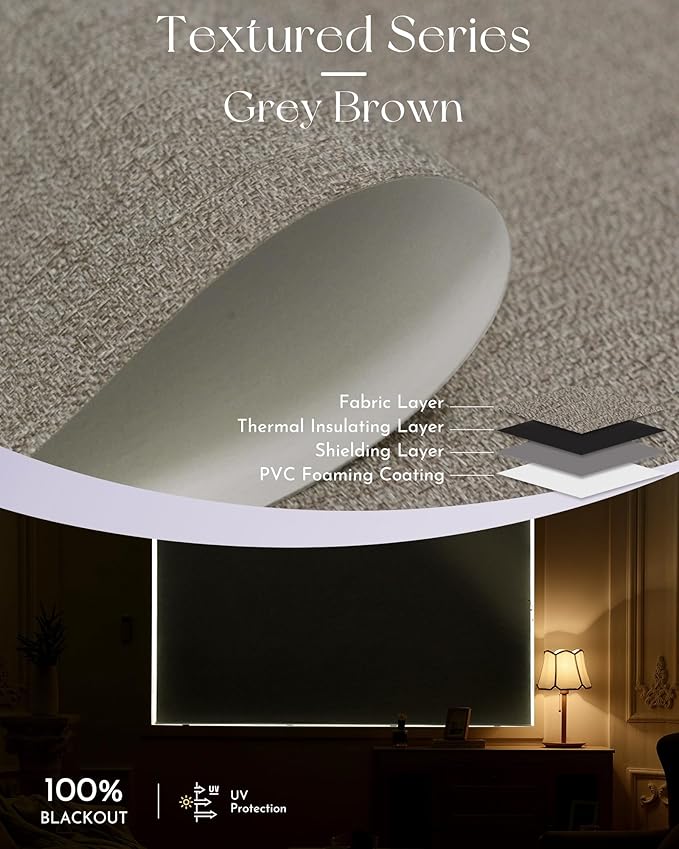 Graywind Motorized 100% Blackout Roller Shades Work with Alexa Google via Hub Window Blinds Remote Control Rechargeable Battery Motor with Valance for Smart Home and Office (Grey Brown)
