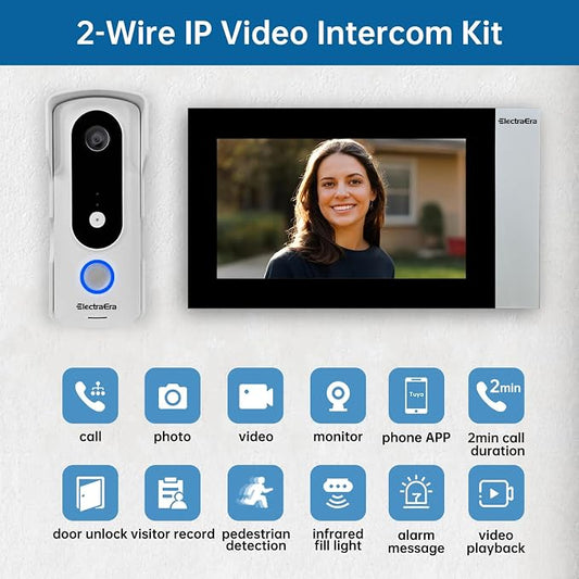 Video Intercom System, 7 Inches Touch Screen Video Doorbell with Monitor, Video Camera Kits Support Unlock, Monitoring, Wire, Dual-Way for Villa Office Apartment (No APP Without WiFi)