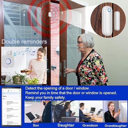 Caregiver Pager WiFi Door Alarms for Dementia Patients with Phone App,WiFi Smart Door Sensor Alarm for Kid Safety/Home Security/Elderly/Business/Store/Mailbox(2 Sensor 1 Gateway)