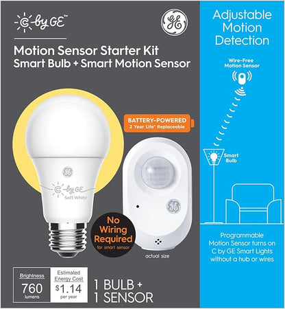 GE C by GE Starter Kit Battery-Powered Motion Sensor 60-Watt EQ A19 Soft White Smart LED Light Bulb