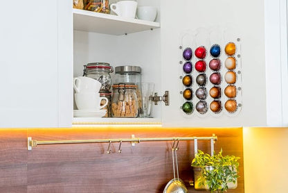 Demi's Home Adhesive Coffee Pod Holder for Nespresso Vertuo Capsules (Measure Before Purchase) - Suitable to be Mounted Inside/Under the Cabinet or on the Wall (Transparent)