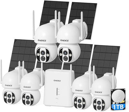 Solar Camera Outdoor Wireless, 6 Cam Kit, No Subscription, Wireless Home Security Camera System, Expandable to 10CH, 360° View PT Cameras, 2K Color Night Vision, IP66, 2.4G & 5GHz WiFi
