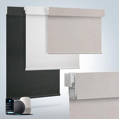 Motorized Blinds for Windows - Hapadif Roller Window Shades with Remote, No-Drill Installation, Cordless Automatic Blackout Electric Blinds, Adjustable Height, Easy to Use (Linen, 30 x 72)