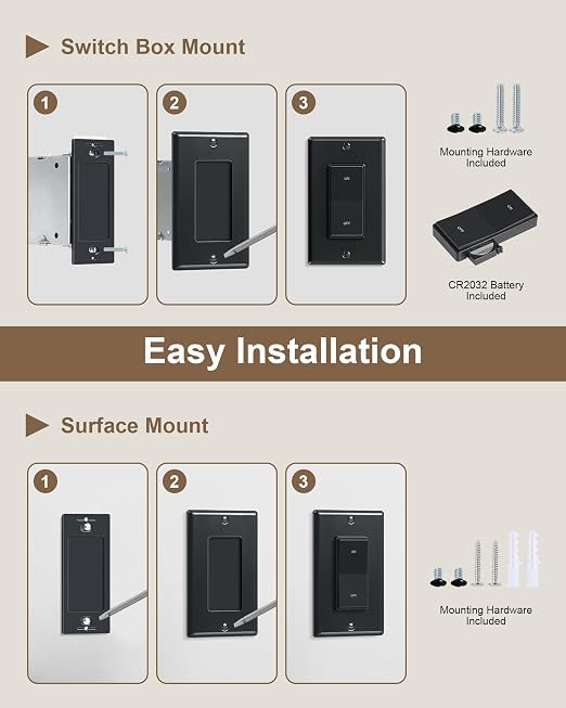 Remote Control Outlet Plug with Decorator Rocker Wall Switch,Black