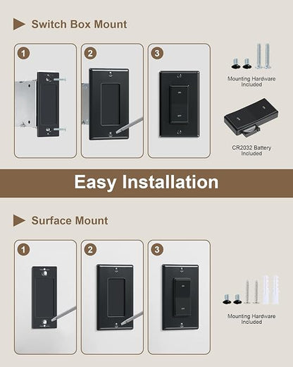 Remote Control Outlet Plug with Decorator Rocker Wall Switch,Black