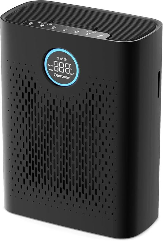 Air Purifiers for Home Pets Up to 3000Ft², HEPA Large Room Air Purifier with PM2.5 Air Quality Monitor, Sleep Mode, Air Purifiers for Bedroom Office for Allergies, Smoke, Dust, Pollen,8000B,Black