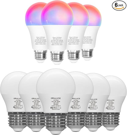 ORALUCE 丨 Bundle - A15 Lightbulbs Warm White 3000K (Pack of 6) & Smart LED Bulb A19 Wi-Fi and Bluetooth (Pack of 4)