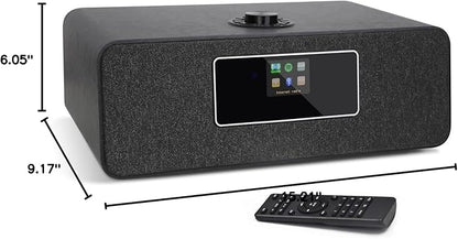 MS3 Stereo Smart Music System with Internet Radio, FM Digital Radio,Clock Radio,Spotify Connect,Bluetooth Speaker,WiFi Speaker,Headphone-Out,Alarms,Presets,Remote and App Control–Black Oak
