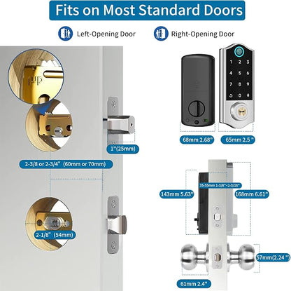 Fingerprint Smart Door Locks for Front Door with Handle Set, App Control, Keyless Entry Door Lock Keypad Deadbolt, Bluetooth Digital Electronic Touchscreen, Easy Install, Auto Lock, Satin Nickel