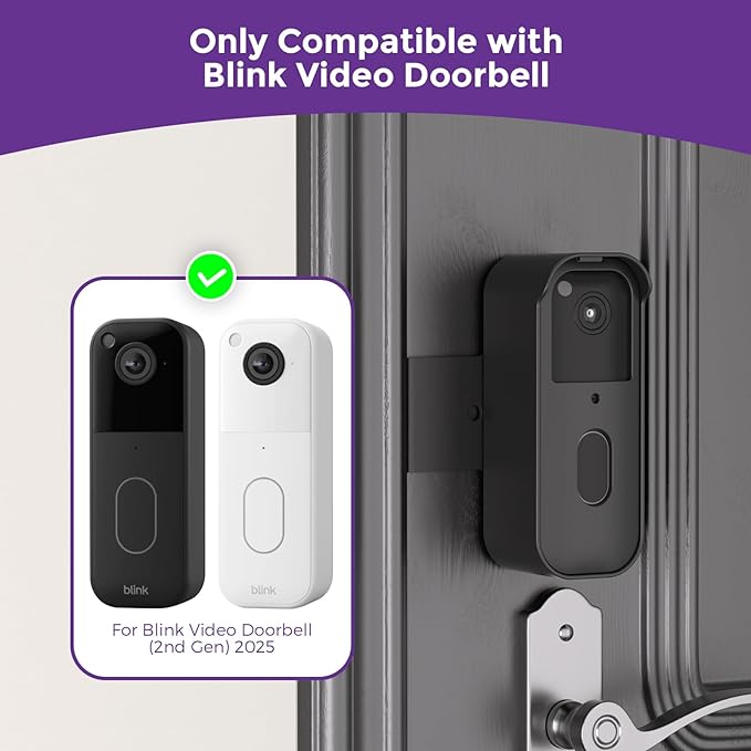 Blink Doorbell Mount for Blink Video Doorbell 2nd Gen (2025) – Anti-Theft No-Drill Security Mount with Protective Cover, Zero Sensor Interference, Weatherproof, Black