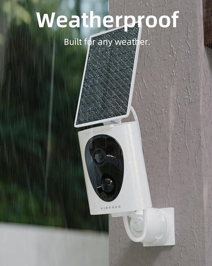 VIRTAVO Wireless Solar Security Camera Outdoor, 2K Starlight Color Night Vision, PIR Motion Detection, Battery Powered, 2-Way Audio, Weatherproof, Cloud/SD Storage, 2.4GHz WiFi, No Monthly Fee