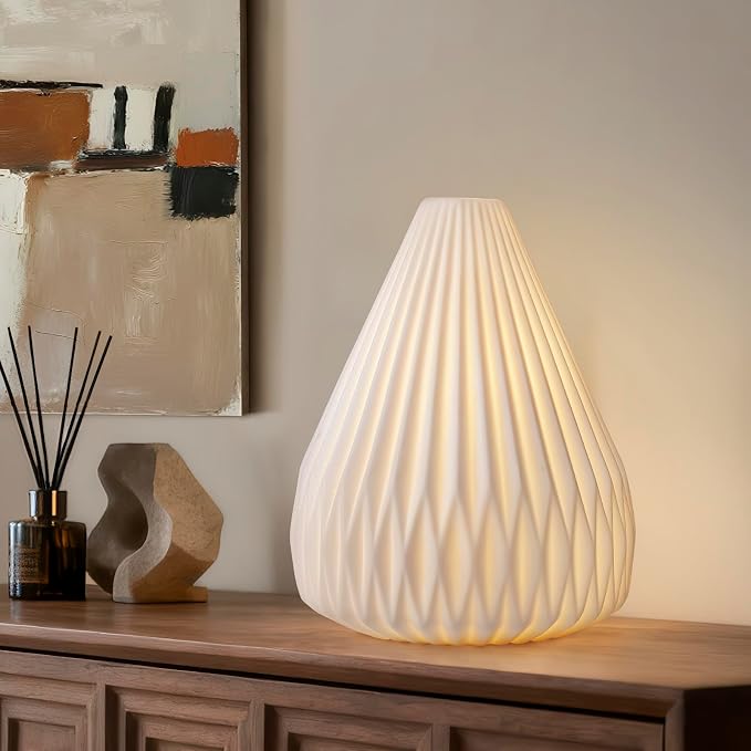 RONDURE Modern Ceramic Decorative Table Lamp Living Room Bedroom Bedside | Handcrafted Unique Warm Ambient Lighting Lamp, Accent White Translucent Ceramic shade, Fully Dimmable, Corded, Bulb Included