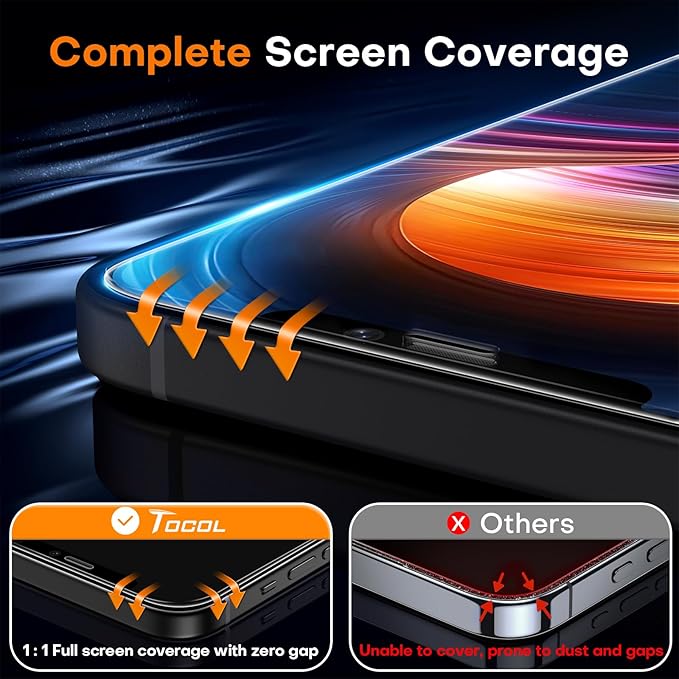 TOCOL for iPhone 12 Screen Protector/iPhone 12 Pro Screen Protector 9H Hardness Military Grade Shatterproof HD Tempered Glass Full Coverage Easy Installation Case Friendly 2 Pack