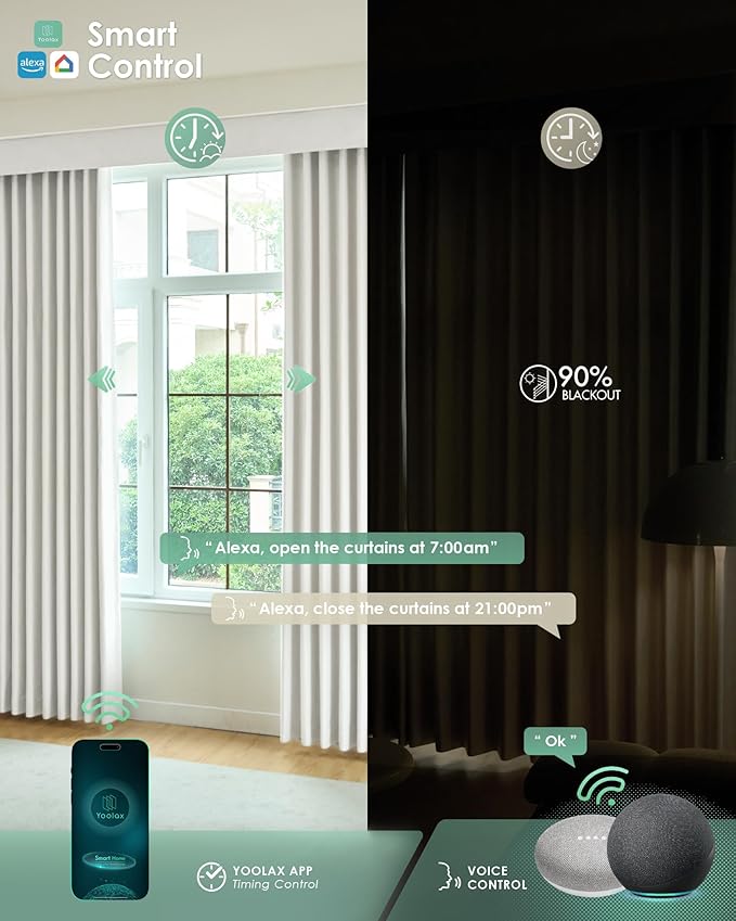 Yoolax Smart Custom XL Curtain Compatible with Alexa and Google Home, Motorized Curtain Hardwired with Remote Customized Size (Delicate Tranquil Greige)