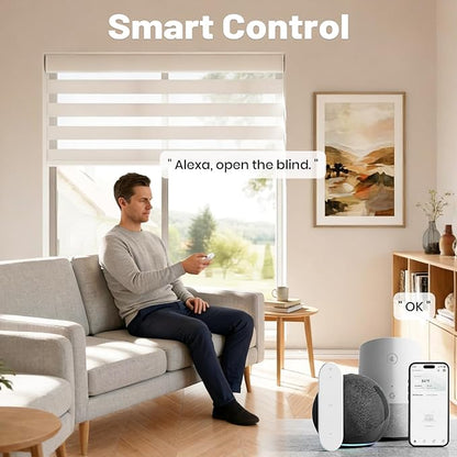 Custom Motorized Zebra Blinds Smart Blinds with Remote Electric Shades for Indoor Windows Light Filtering Automatic Dual Layer Horizontal Shades Compatible with Google Alexa
