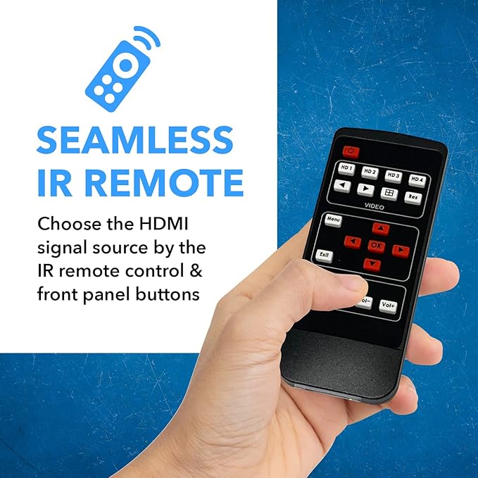 OREI 4K Multi HDMI Viewer Quad 4 in 1 Out, Switcher 4 Ports Seamless IR Remote Support 4K @ 60Hz 1080P for PS4/PC/DVD/Security Camera, HDMI Switch Optical Audio L/R Output - UHD-401MV