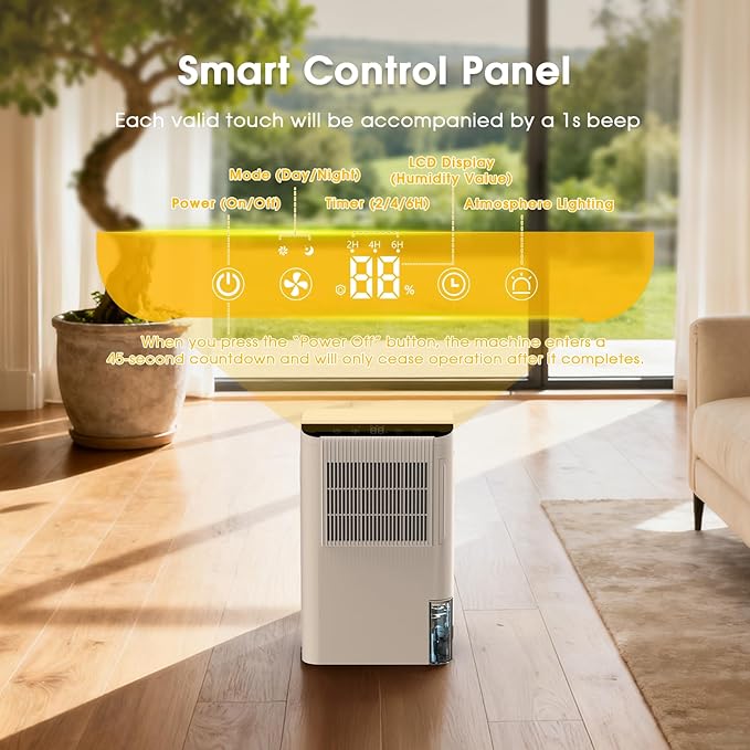 Dehumidifiers for Home, 2000 Sq.Ft Small Dehumidifier with 3.3ft Drain Hose, 2.5L Tank, Timer Sleep Mode, Portable Dehumidifier for Basement, Bedroom, Bathroom (Beige)