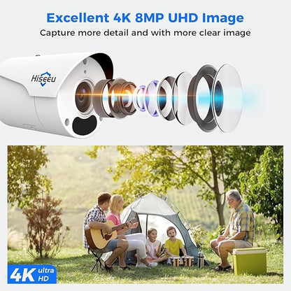 [4K HD+ 121° Wide View] Hiseeu 4K Security Camera System, PoE Camera System w/4pcs 8MP IP PoE Cameras, 16 Channel NVR,3TB HDD, Free Remote Access, WDR, Motion Detect, 100ft Night Vision,7/24 Record