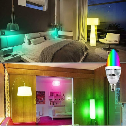 Lxcom Lighting 3W RGBW E12 Candelabra Color Changing Light Bulb Timer Remote Control with Memory Function Chandelier Bulbs E12 Base Decorative Candle Lamp for Stage Home Decor,4 Pack (RGB+Daylight)
