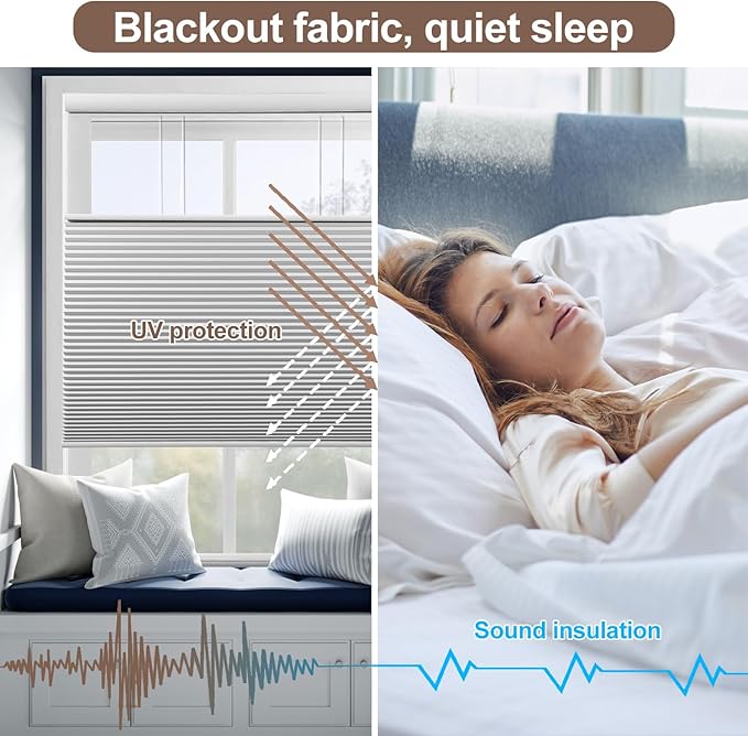Godark Motorized TDBU Cellular Shades with Remote Control Smart Honeycomb Blinds Compatible with Alexa Google Home Smarthings Custom Double Cellular Blackout for Indoor Windows Doors-White