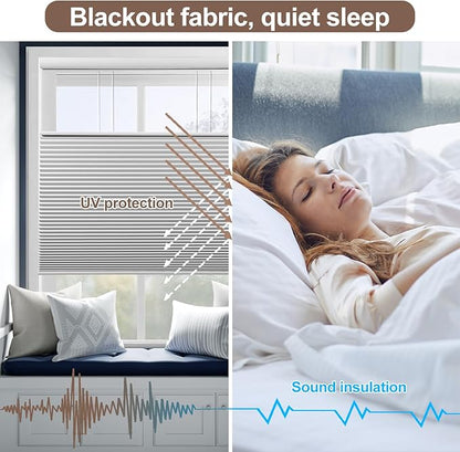 Godark Motorized TDBU Cellular Shades with Remote Control Smart Honeycomb Blinds Compatible with Alexa Google Home Smarthings Custom Double Cellular Blackout for Indoor Windows Doors-White