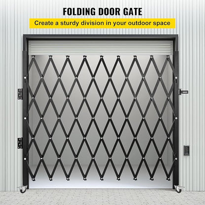 VEVOR Single Folding Security Gate, 7 ft H x 7 ft W Folding Door Gate, Steel Accordion Security Gate, Flexible Expanding Security Gate, 360° Rolling Barricade Gate, Scissor Gate/Door with Padlock
