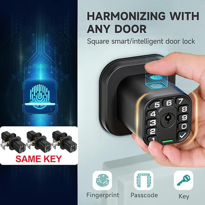 Richelock Fingerprint Door knob, Smart Biometric Door Lock with Keypad, Keyless Entry Code Door Knob, Waterproof & Weatherproof , Auto Lock ,Voice Navigation, For Bedroom, Gate,Office