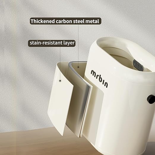MRBIN Small Bathroom Trash Can with Lid, Automatic Adsorption Open Top 3.2 Gal Touchless Motion Sensor Waste Basket, Slim Decor Garbage Bin for Bedroom, Office, Cream White