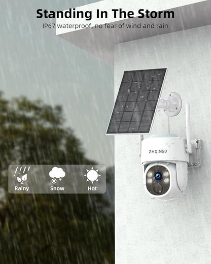 2.5K Outdoor Solar Wireless Security Camera System, 4-Camera Kit with 10" Monitor for Home Surveillance 360° View, 2.4/5GHz WiFi, Forever Power, 64GB Storage, No Subscription, No Monthly Fee