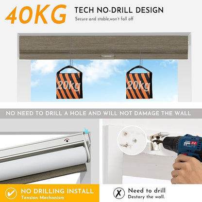 Persilux Smart Motorized Blinds with Remote, No Drill Automatic Roller Shades for Indoor Windows, Blackout Linen Fabric, Electric Blinds for Windows, Weave Caribou C162BO-5, Custom Size