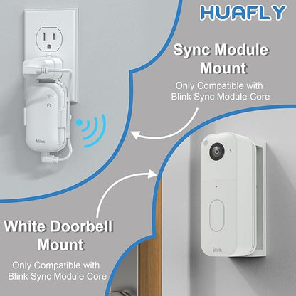Huafly Outlet Wall Mount for Blink Video Doorbell (2nd Gen), with Outlet Wall Mount for Sync Module Core, Adjustable 0-45-Degree Blink Doorbell Camera Mount for Outdoor&Indoor