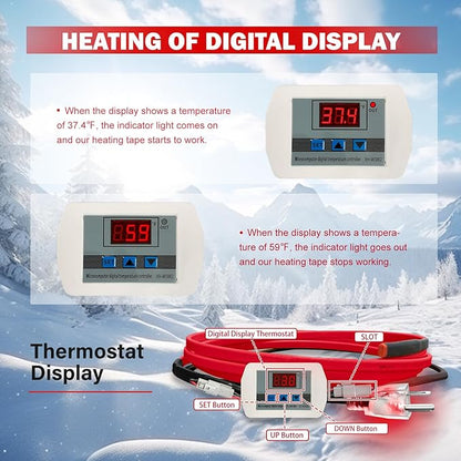 OEBLD Heat Tape for Water Pipes 80FT, Replaceable Smart Thermostat for Pipe Freeze Protection, Self-Regulating Roof Deicing Cable for Metal and Plastic Home Pipes, 110-120V