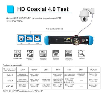 Upgraded 8K IP Camera Tester, WANLUTECH CCTV Tester 7inch Touchscreen 8MP TVI CVI AHD CVBS Camera Test 90W PoE Power Cable Tracer RJ45 Cable TDR Test SFP Network Tools WiFi HDMI VGA (IPC-9800CADH Pro)