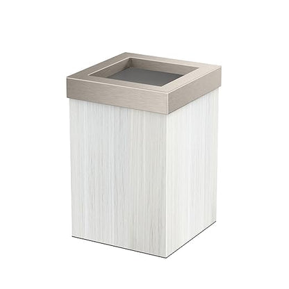 Gatco Small Bathroom Trash Can with Lid, Square 3 Gallon Wastebasket, Under Sink, White Oak with Satin Nickel, for Bathroom, Bedroom, Office (1936SN)