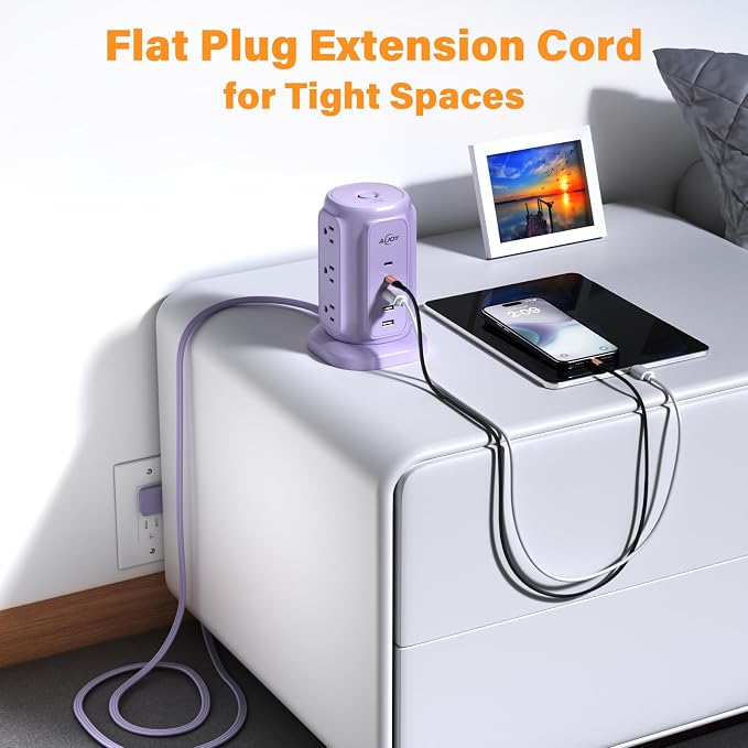 AiJoy Power Strip Tower with 9 AC Outlets and 5 USB Ports Charging Station | 1200J Surge Protector, 6.5 Feet Extension Cord with Multiple Outlets for Home Dorm Room Office Supplies Desk Accessories
