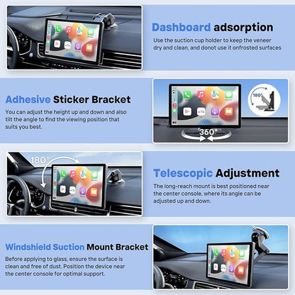 9" Wireless Apple Carplay Screen for Car with 4K Dash Cam, Portable Apple Carplay & Android Auto with 1080p Backup Camera DVR, Voice Control/GPS Navigation/Mirror Link/BT