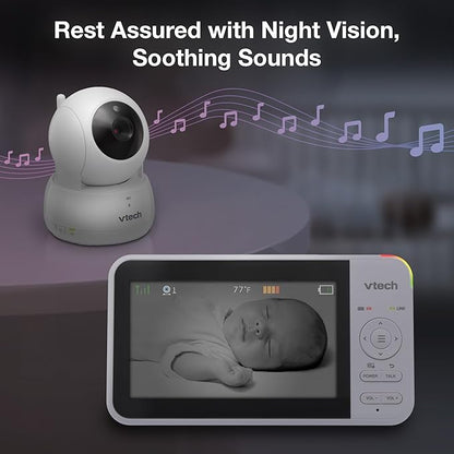 VTech VM924-3 5" Pan Tilt Zoom Video Baby Monitor with 3 Cameras – No WiFi, 17Hr Battery, 1000ft Range, Night Vision & Lullabies – Ideal for New Parents