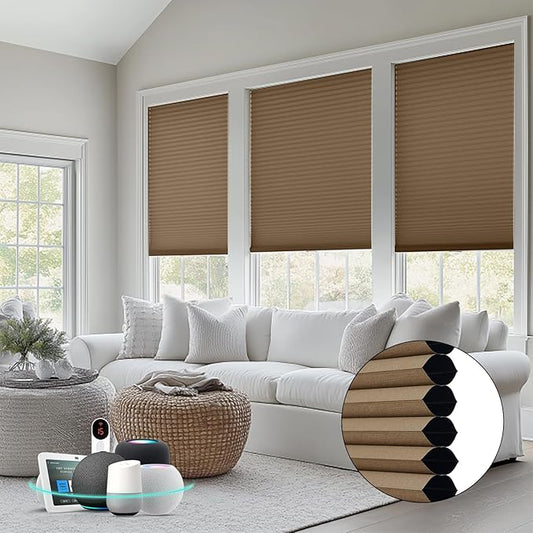Bringnox Smart Motorized Cellular Shades,with Google Home and Alexa Via HUB,and Customized(Blackout Toffe-108, Blackout)