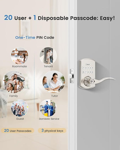Hidalife Keypad Door Lock with Handle, Keyless Entry for Front Door, Manual Passage Mode, Satin Nickel