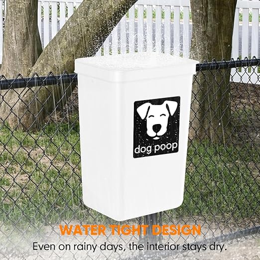 Moryimi Dog Poop Trash Can Outside, 3.1 Gallon Dog Waste Trash Can with Trash Bag Dispenser, Outdoor Dog Poop Trash Can with Lid, White Hanging Trash Can for Fence, Garbage, Outdoors, Counter Top