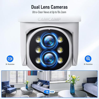 Camcamp Wireless Security Camera,10x Zoom 5MP Dual Lens Security Camera Outdoor with Night Vision,Motion Detection for Home Surveillance Kits Indoor/Outdoor